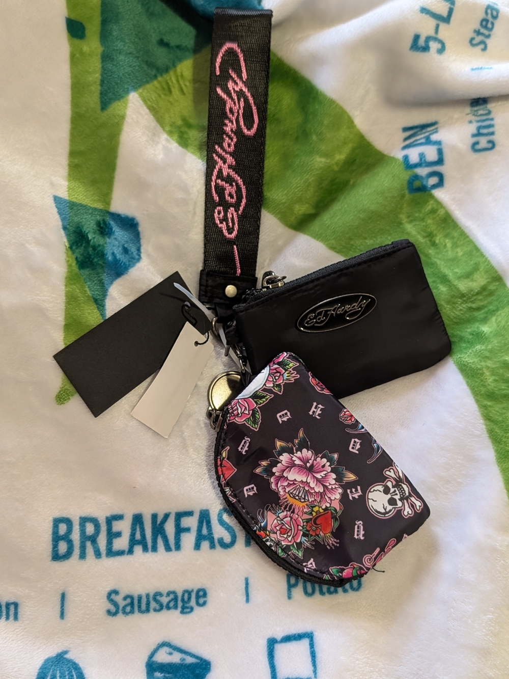 Ed Hardy Double Pouch Wristlet Keychain Set